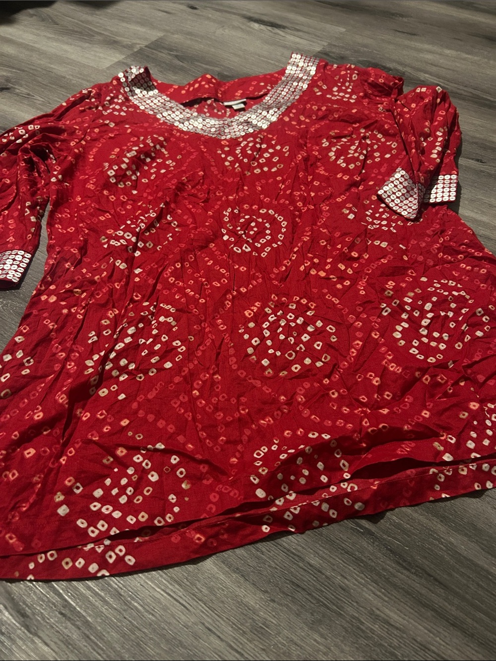 Red Sequin-Trim Women's Top